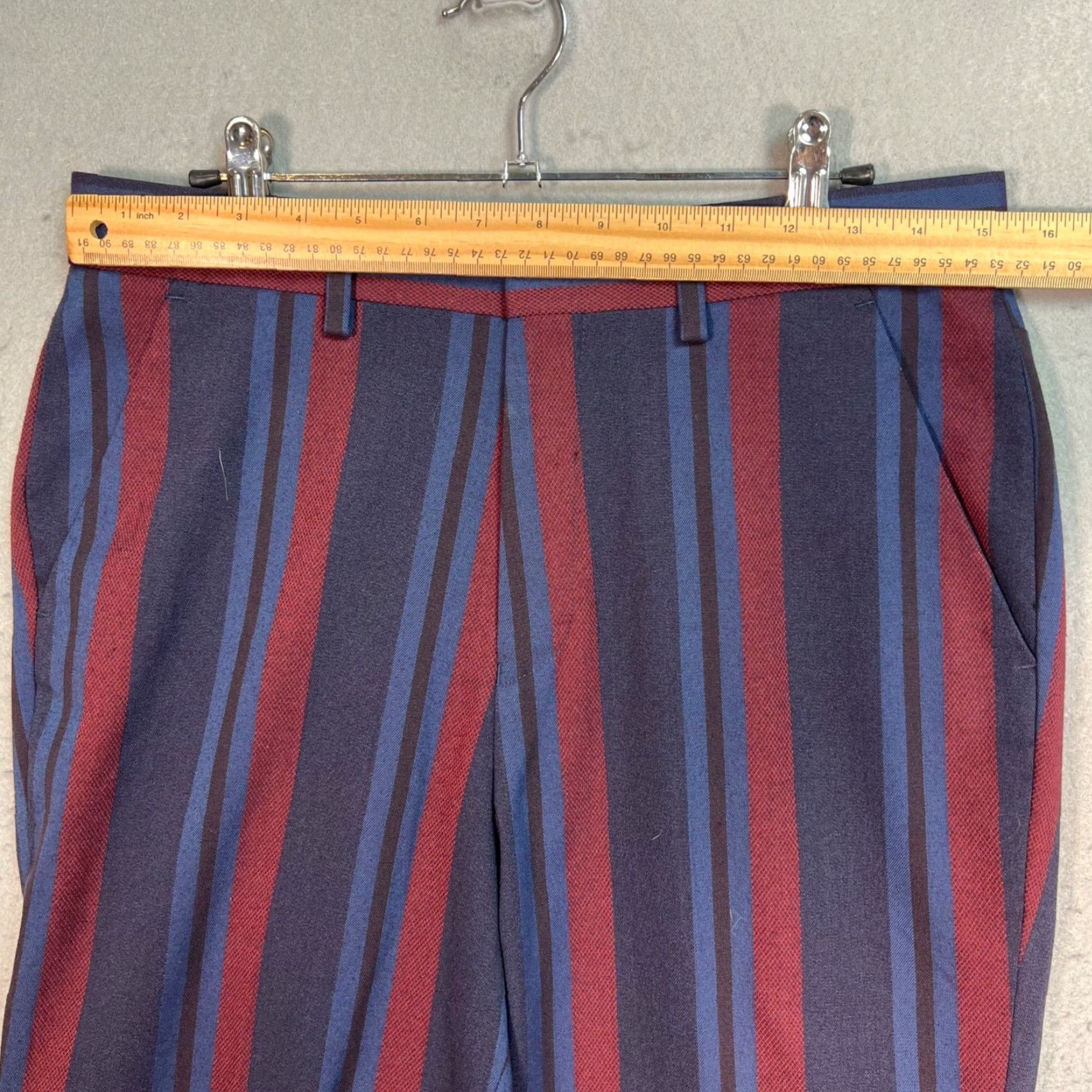 Asos ASOS Mens Cropped Blue Maroon Red Striped Trousers Size 30 Tapered Leg Pants Size US 30 / EU 46 - 5 Thumbnail