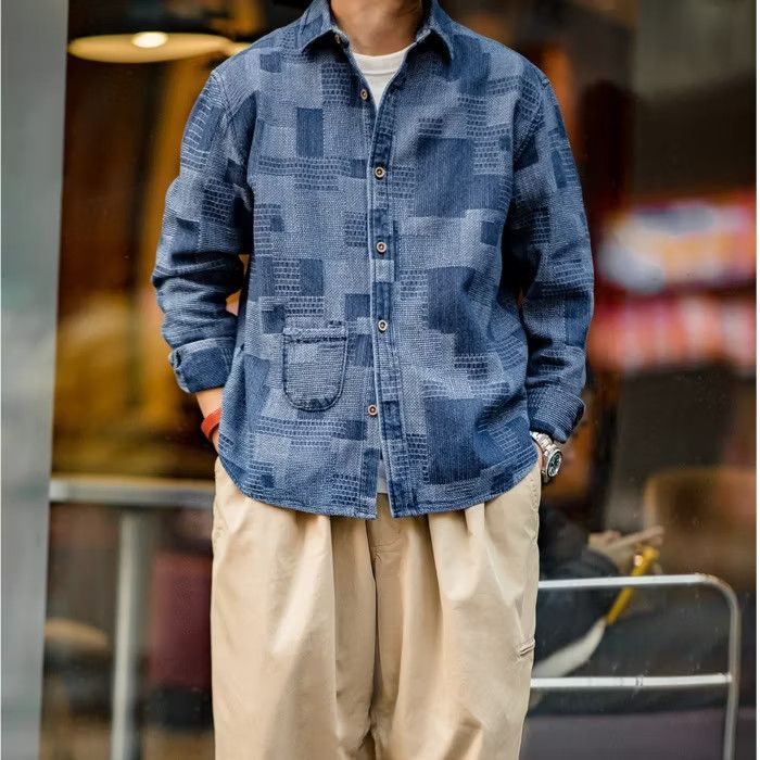 PPFM 💥Stiching boro denim blue shirt Size US L / EU 52-54 / 3 - 4 Thumbnail