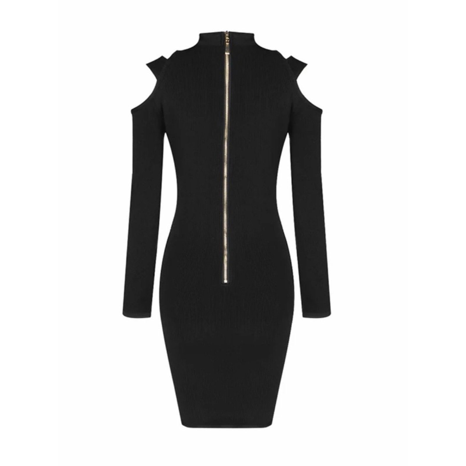 Other Black Ribbed Cold-Shoulder Cutout Bodycon Dress size XS Size XS / US 0-2 / IT 36-38 - 6 Thumbnail