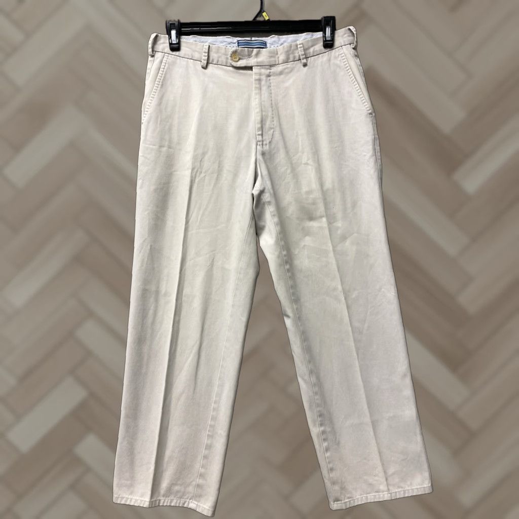 Peter Millar Peter Millar Chino Pants Mens 33 Beige Flat Front Twill Pocket Straight 29in Zip Casual Business Travel Size US 33 - 1 Thumbnail