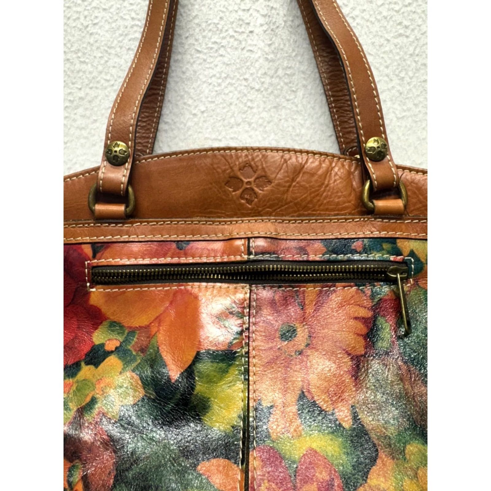 Patricia Nash Patricia Nash Shoulder Bag Leather Floral Italian Orange Brass Hardware Women Medium Rectangle Zippered Inner Pockets Vintage No 14" x 10" x 4" Size ONE SIZE - 3 Thumbnail