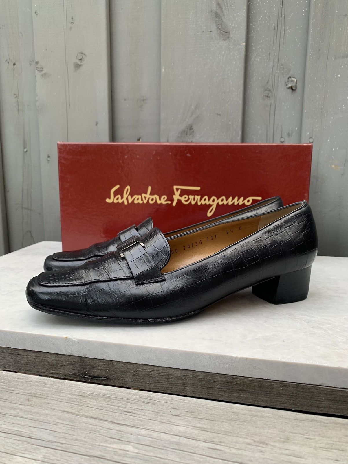 Salvatore Ferragamo × Vintage Vintage Salvatore Ferragamo Boutique Croc Leather Square Toe Size US 6.5 / IT 36.5 - 16 Thumbnail