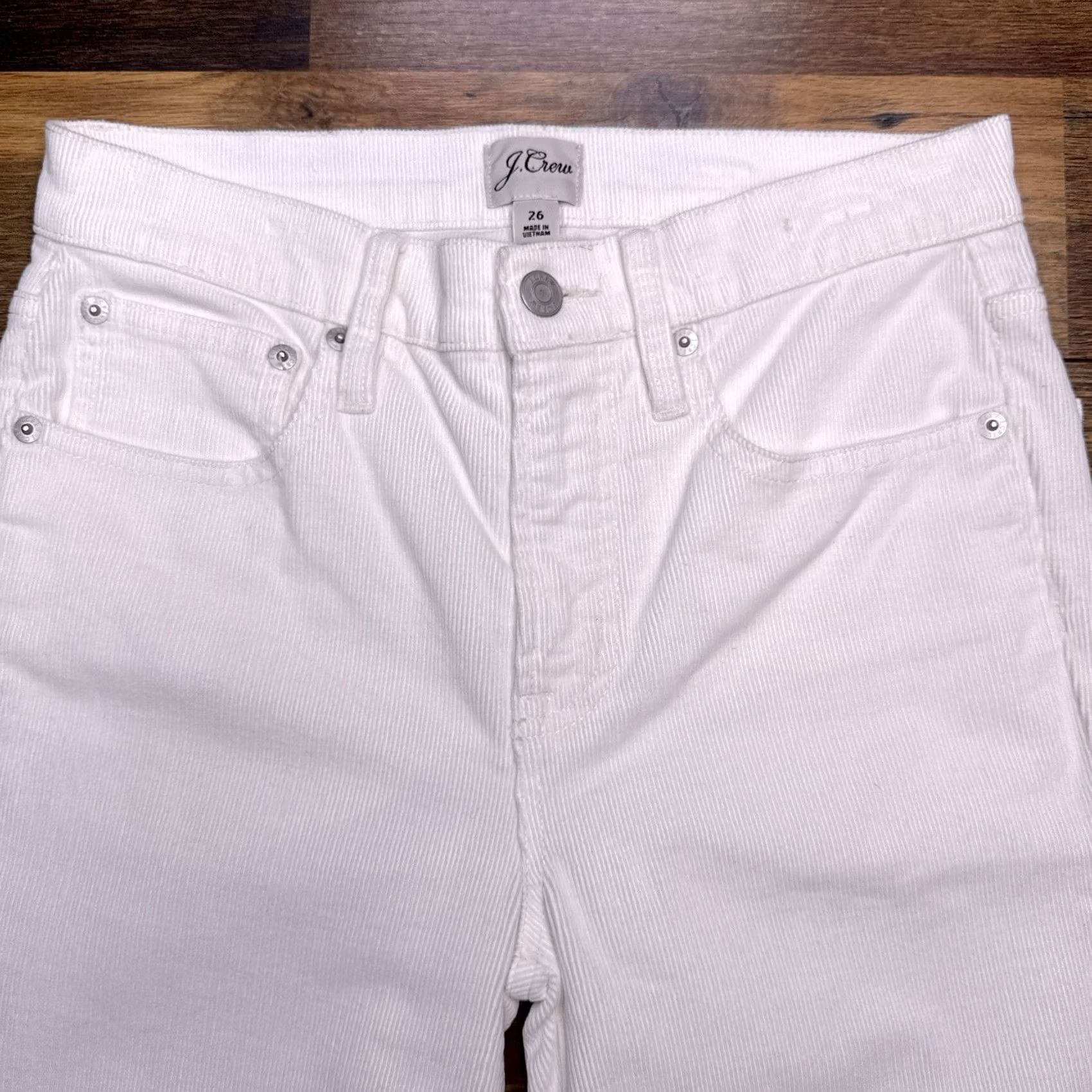 J.Crew J.CREW Pants Womens Slim Straight Corduroy 26 White Mid Rise Stretch Chino Flat Front Button Zip Size 26" / US 2 / IT 38 - 2 Thumbnail