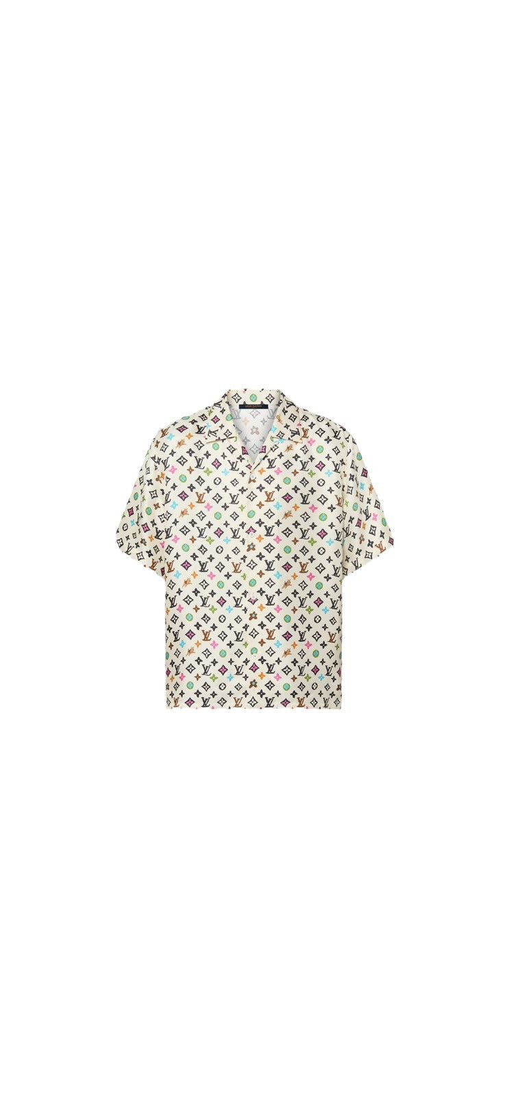 image of Louis Vuitton Monogram Printed Short-Sleeved Silk Shirt in White, Men's (Size XL)