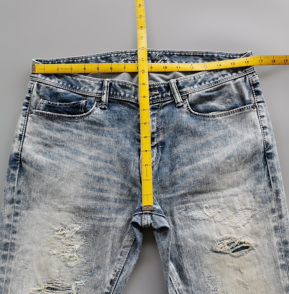 GOSTAR DE FUGA Go Star de Fuga Distressed Denim Jean Zipper Slit Hem Grunge Size US 33 - 12 Thumbnail