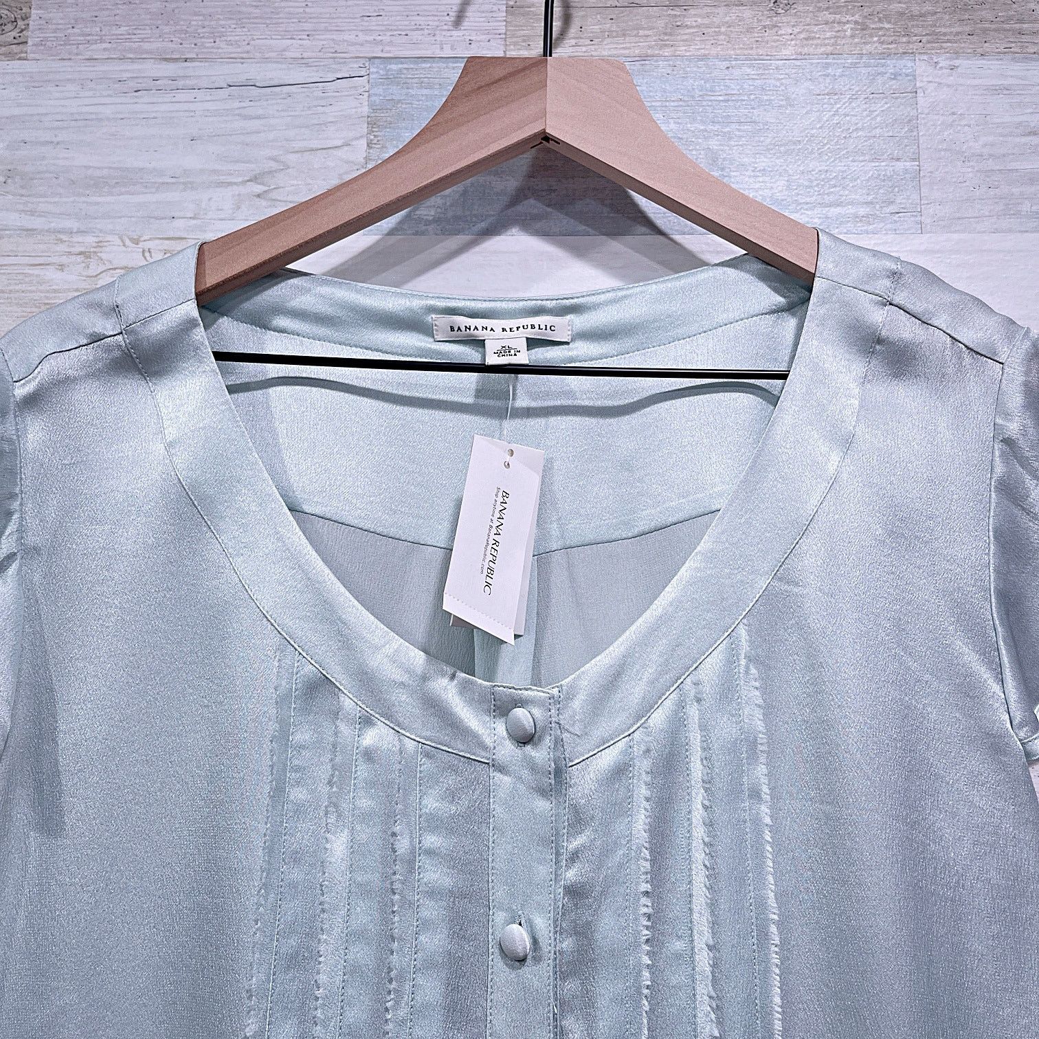 BANANA REPUBLIC Silk Pleated Fringe Blouse Blue Womens XL