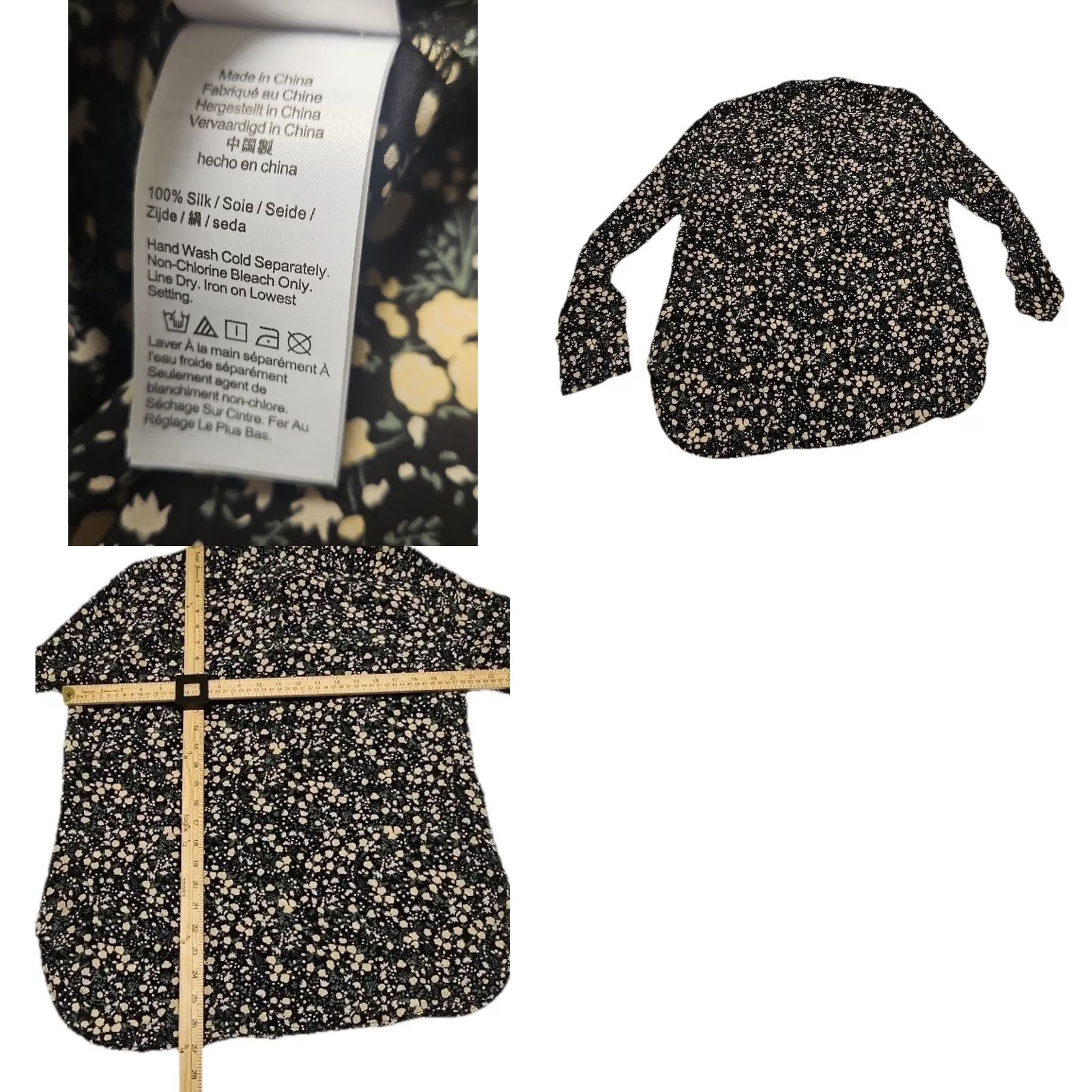 J.Crew J.CREW Blouse Silk Black Floral Button Front Women 10 Long Sleeve Collared Pattern Floral Lightweight Regular Size L / US 10 / IT 46 - 8 Thumbnail