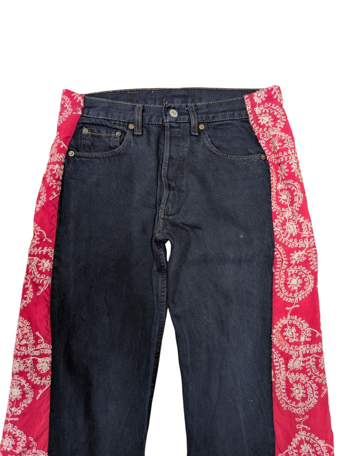 Levi's Vtg 90s Levi's Superblack Custom Paisley Flare Jeans Size US 30 / EU 46 - 3 Thumbnail