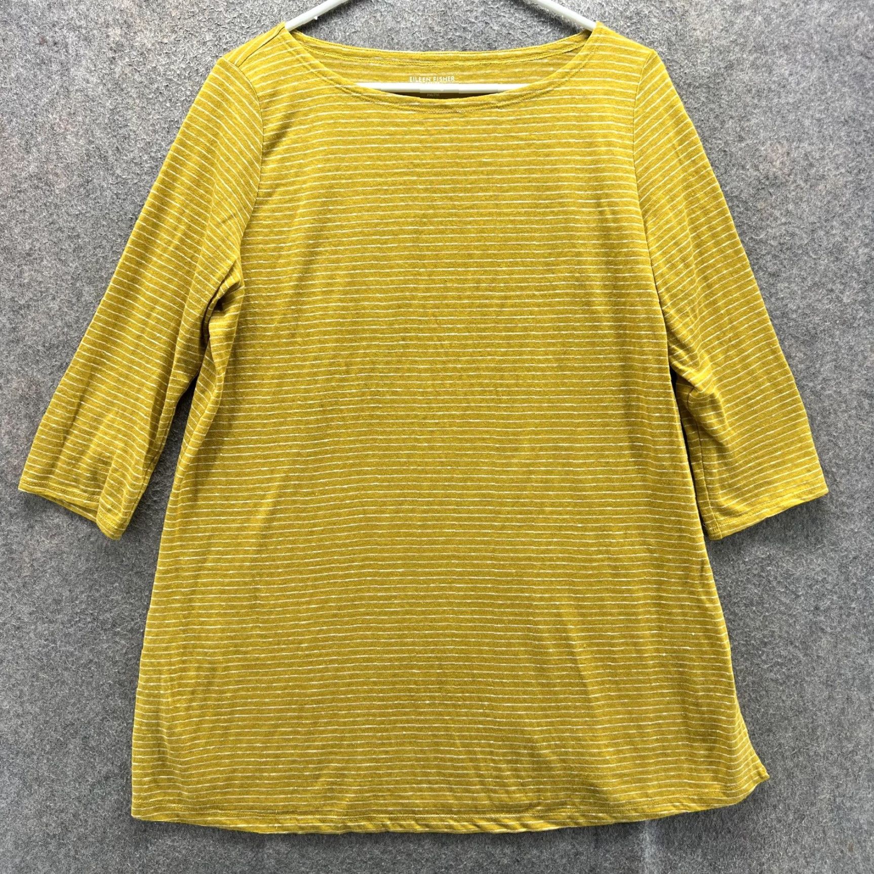 Eileen Fisher Eileen Fisher Shirt Womens PM Yellow Striped Boat Neck 3/4 Sleeve Tunic Jersey Size M / US 6-8 / IT 42-44 - 2 Thumbnail