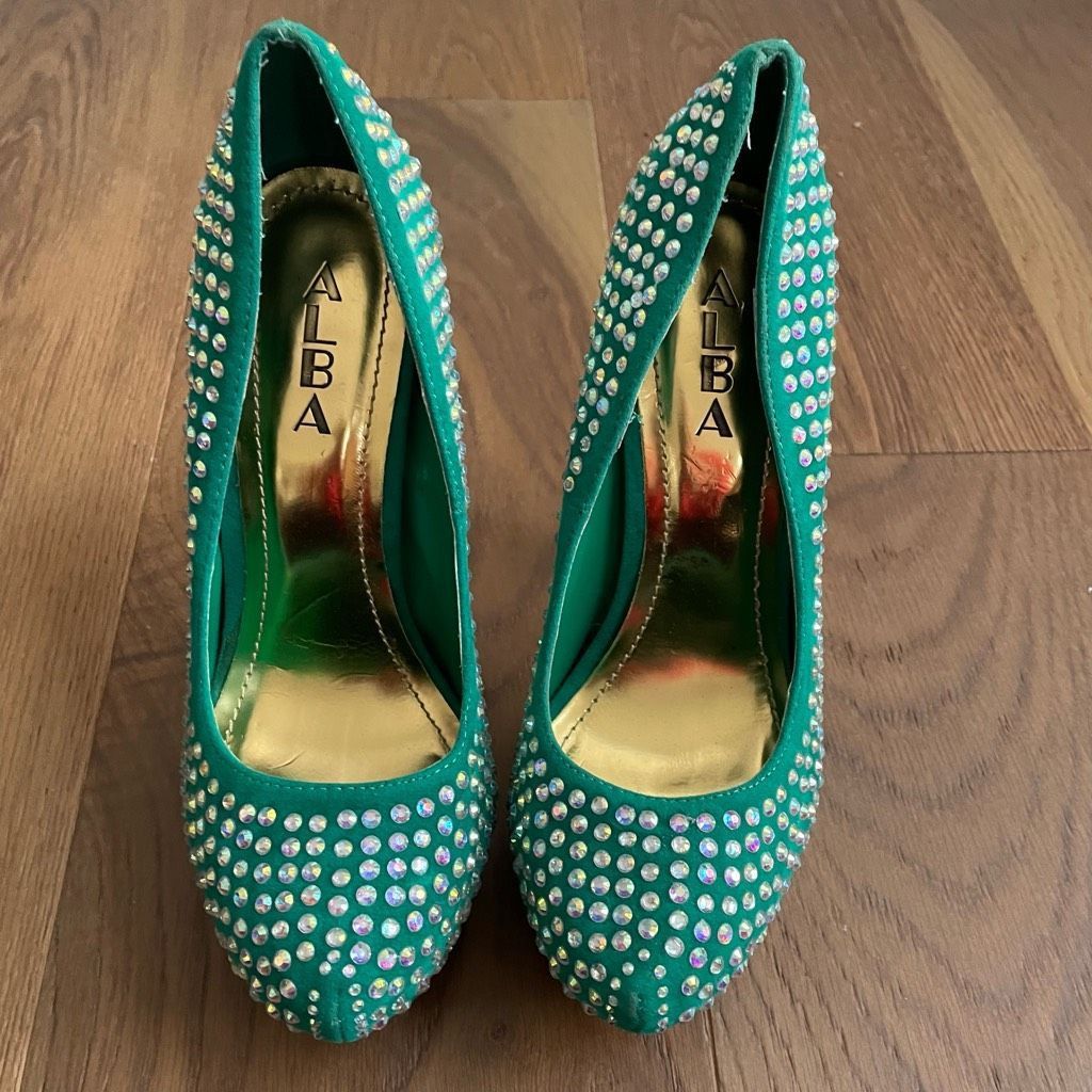 ALBA Alba Green Iridescent Rhinestone Bling Stiletto Platform Ple Size US 7.5 / IT 37.5 - 3 Thumbnail