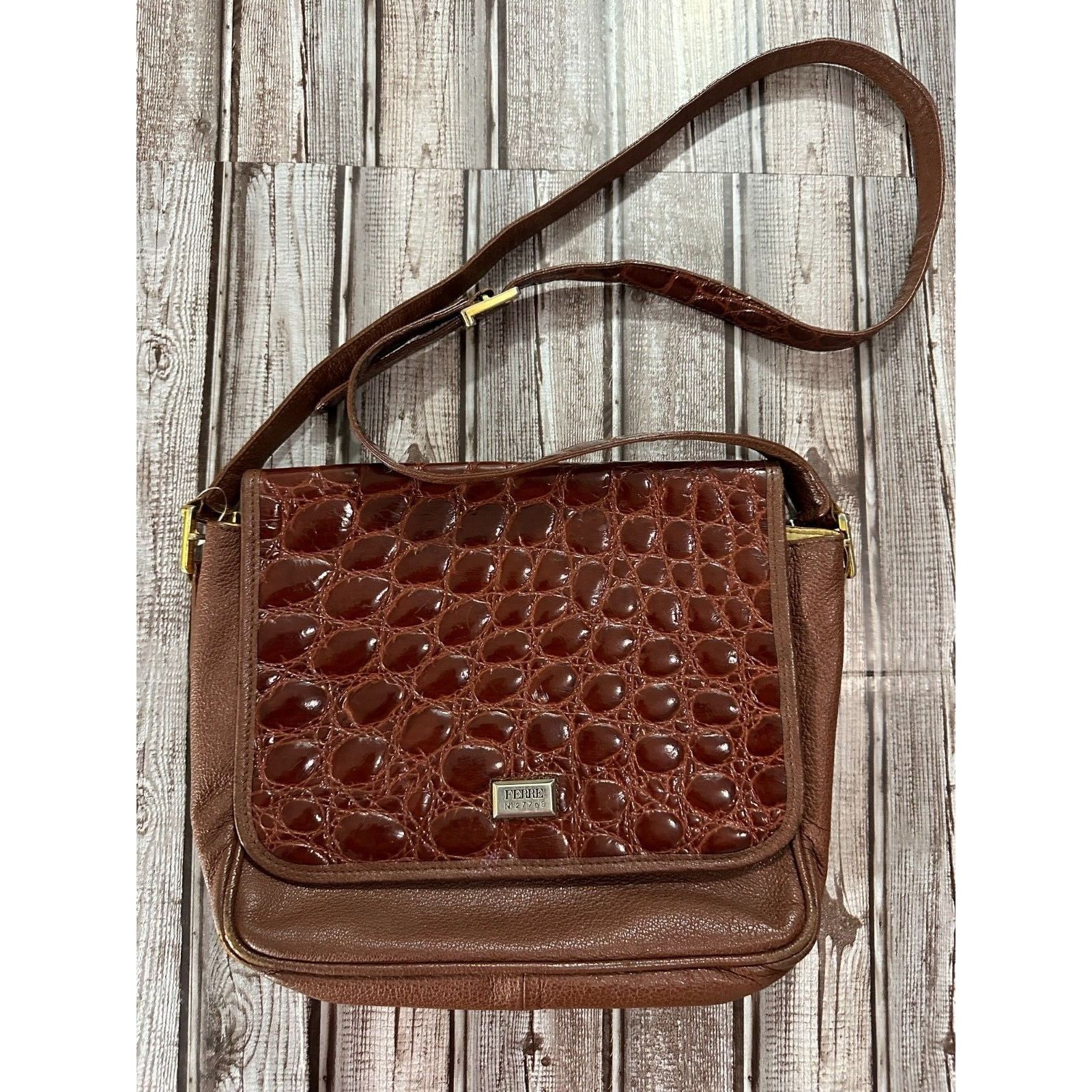 Gianfranco Ferre Gianfranco Ferre Brown Leather Crocodile Shoulder Bag Handba Size ONE SIZE - 1 Thumbnail