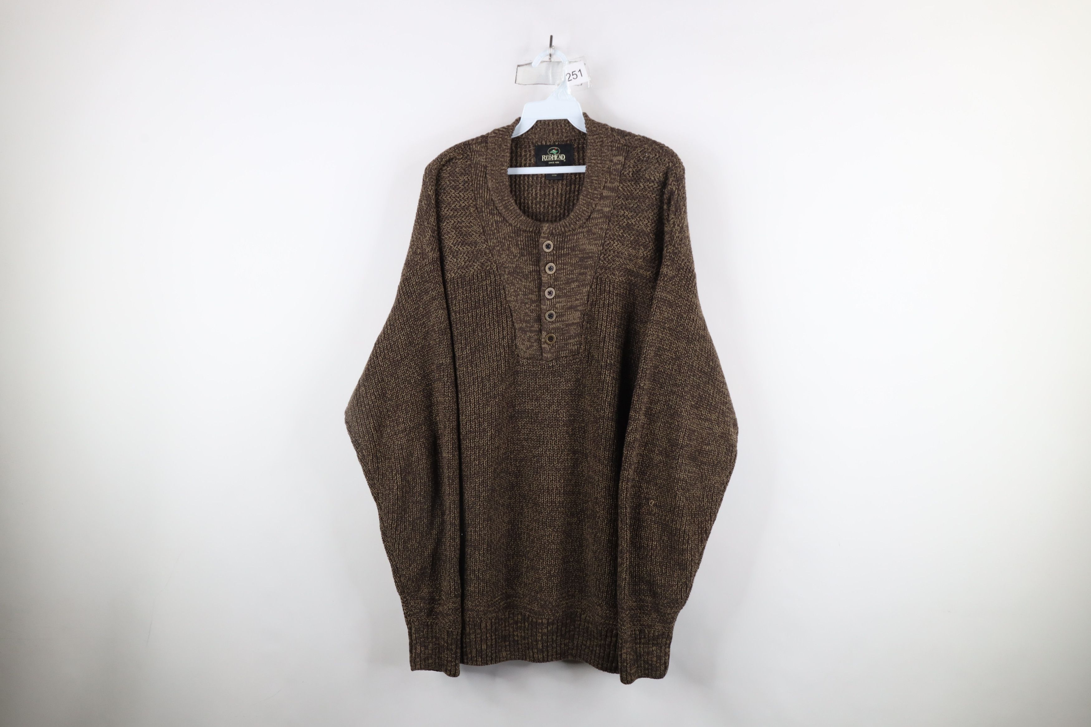 Vintage Vintage 90s Streetwear Ribbed Knit Henley Sweater Brown Size US XL / EU 56 / 4 - 1 Thumbnail