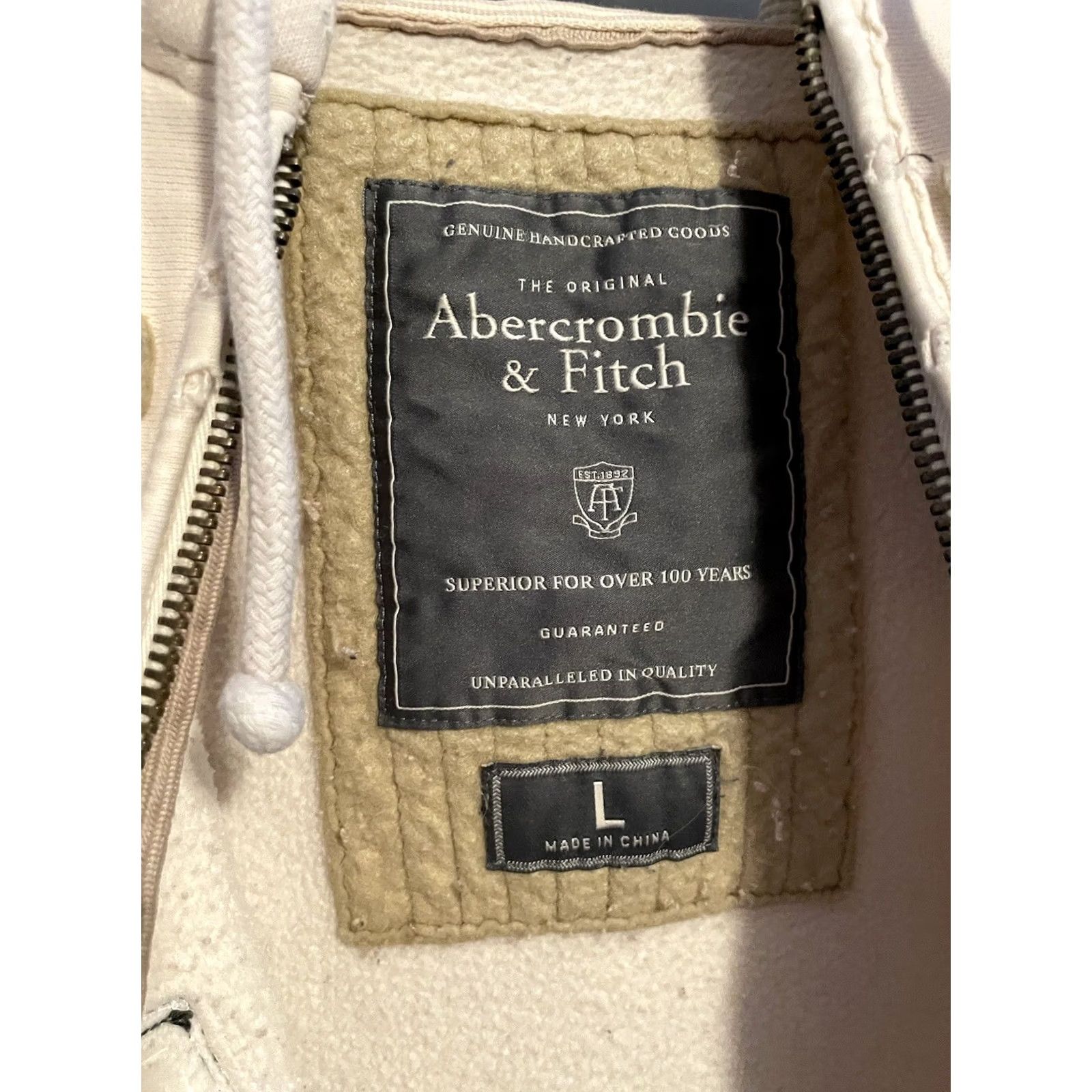 Abercrombie & Fitch VINTAGE Abercrombie & Fitch Full Zip Hoodie Men's L Beige Embroidered 90s Classic Preppy Heavyweight Hooded Pockets Size US L / EU 52-54 / 3 - 4 Thumbnail