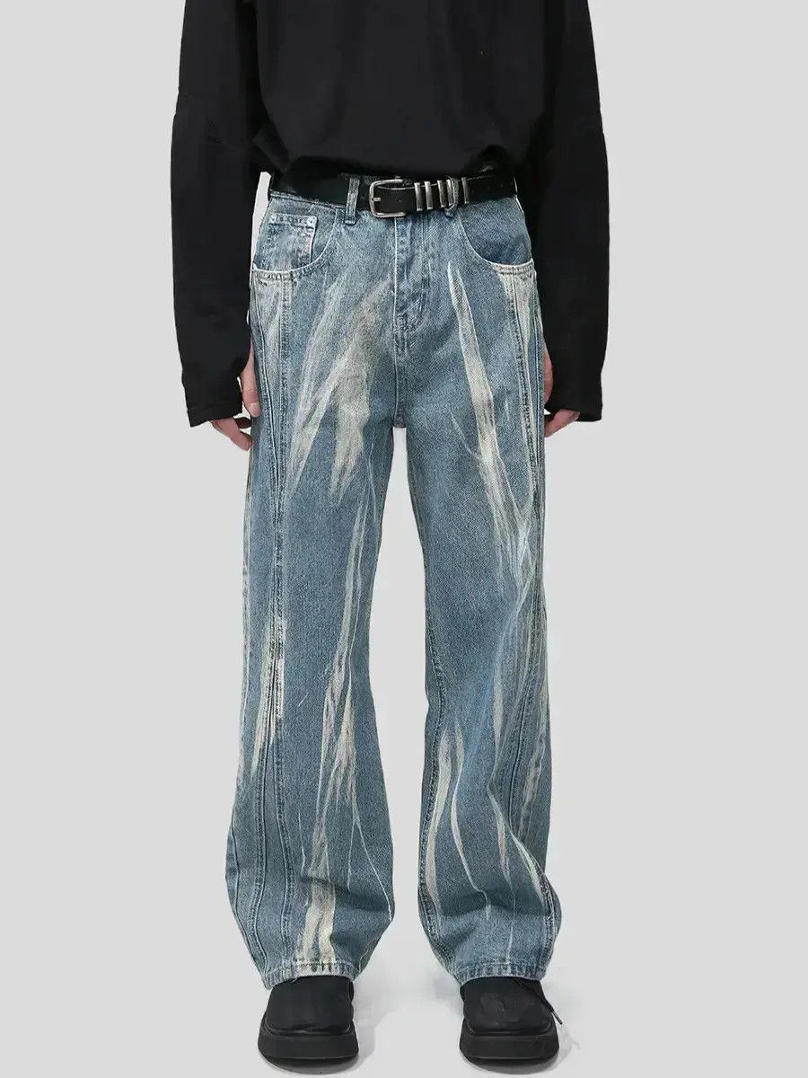 Japanese Brand Retro loose washed tie dye jeans Size US 32 / EU 48 - 2 Thumbnail