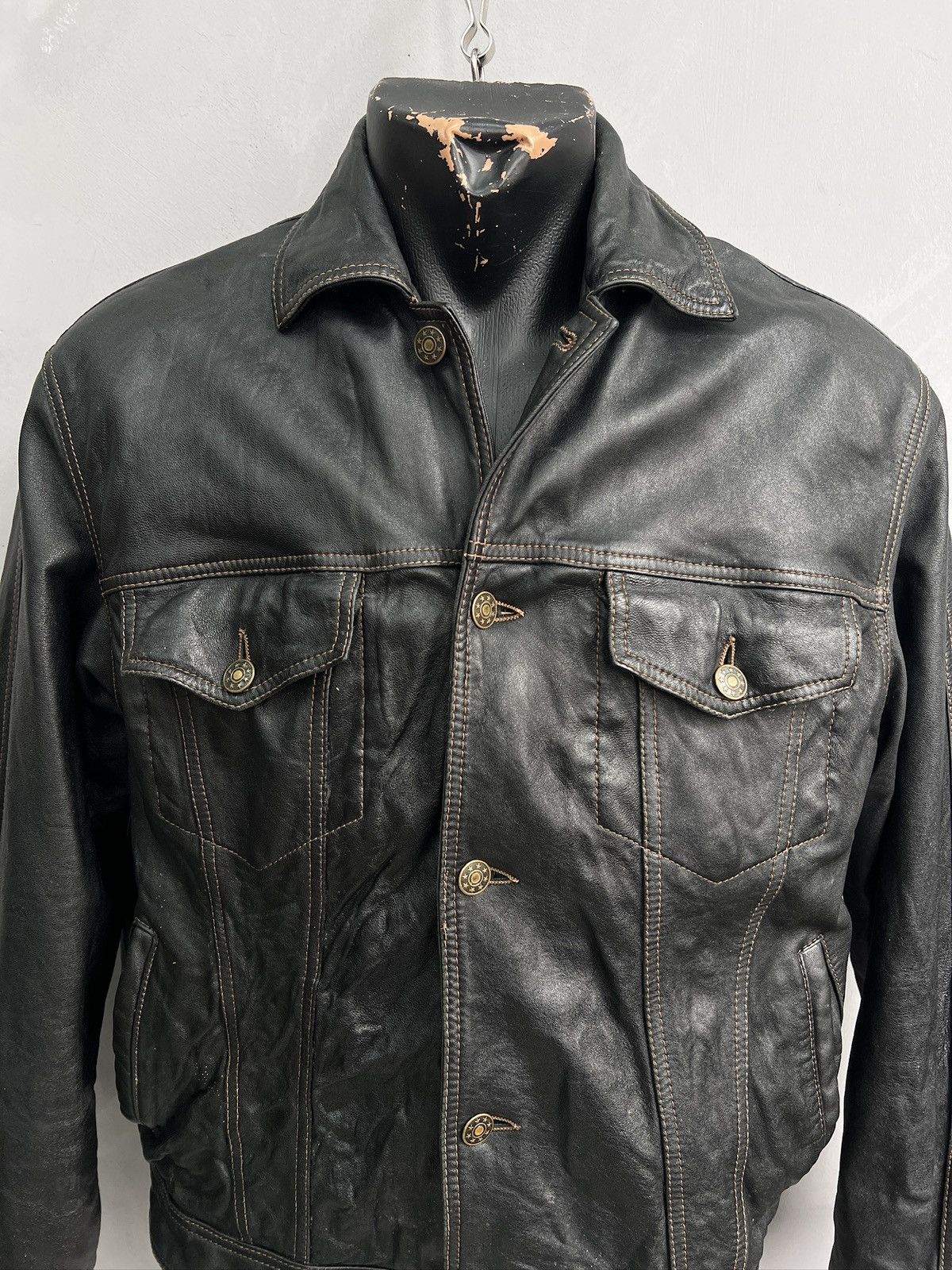 Diesel Nevada Black Leather Trucker Jacket Classic Size US M / EU 48-50 / 2 - 2 Thumbnail