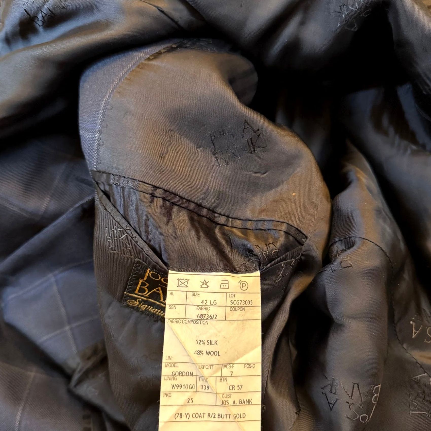 Jos. A. Bank Jos A Bank Signature Navy Blue Windowpane Check Blazer Sport Coat Wool Silk Blend Mens 42R Size 42R - 5 Thumbnail