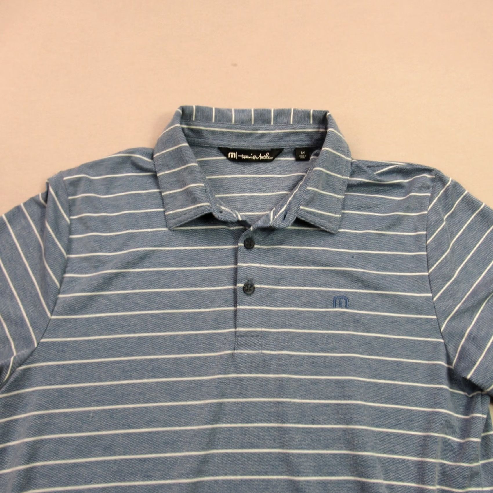 TravisMathew Travis Mathew Polo Shirt Mens Medium Short Sleeve Stripes Blue Outdoor Golf Shirt Size US M / EU 48-50 / 2 - 3 Thumbnail