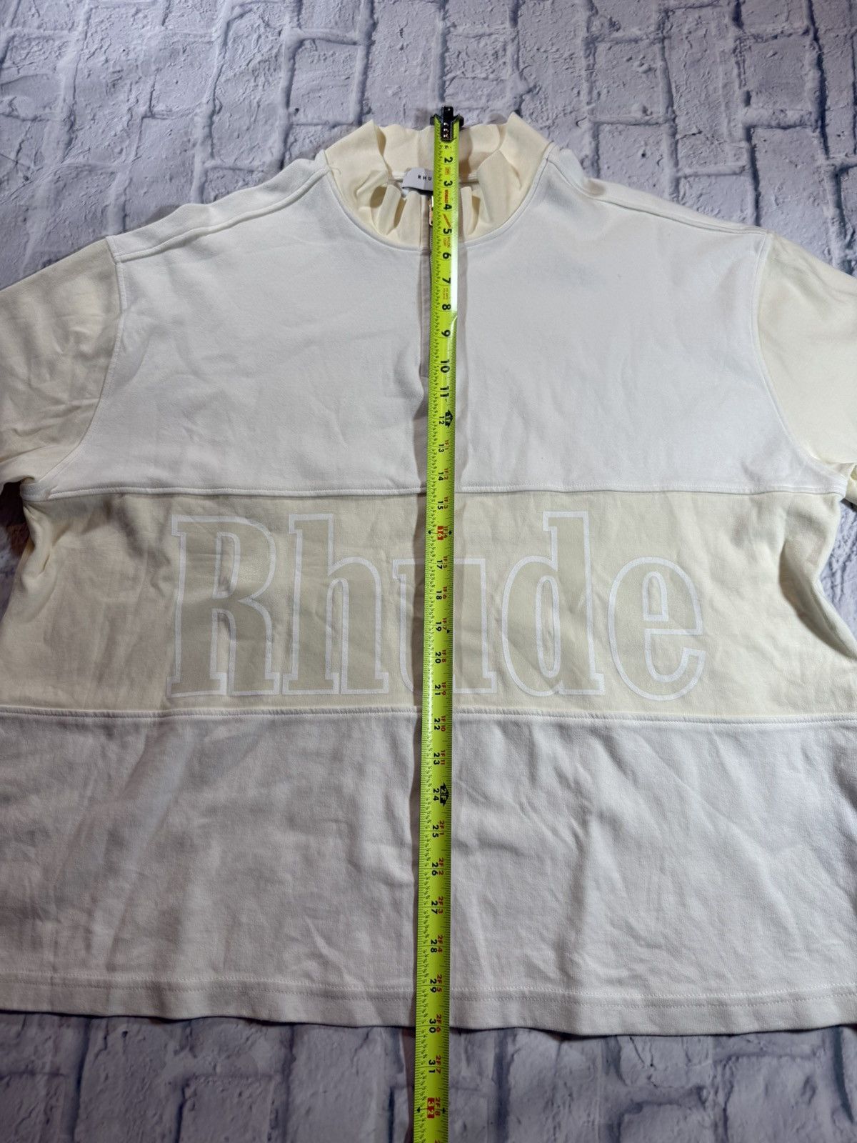 Rhude Rhude Off White Logo Cream Oversized Quarter Zip S/S T-Shirt Size US L / EU 52-54 / 3 - 8 Thumbnail