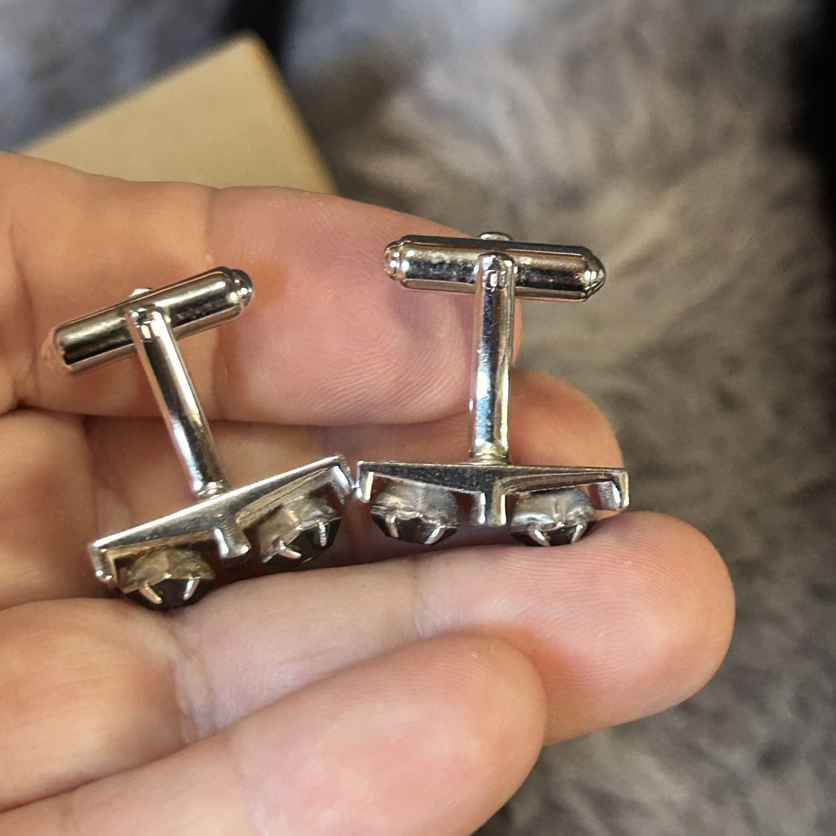Vintage Vintage gentlemen’s smoky gray glass stone tilt cuff links Size ONE SIZE - 7 Thumbnail