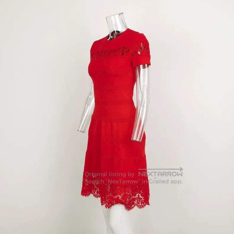 Valentino Valentino Red lace openwork lace crew neck dress Size S / US 4 / IT 40 - 3 Thumbnail