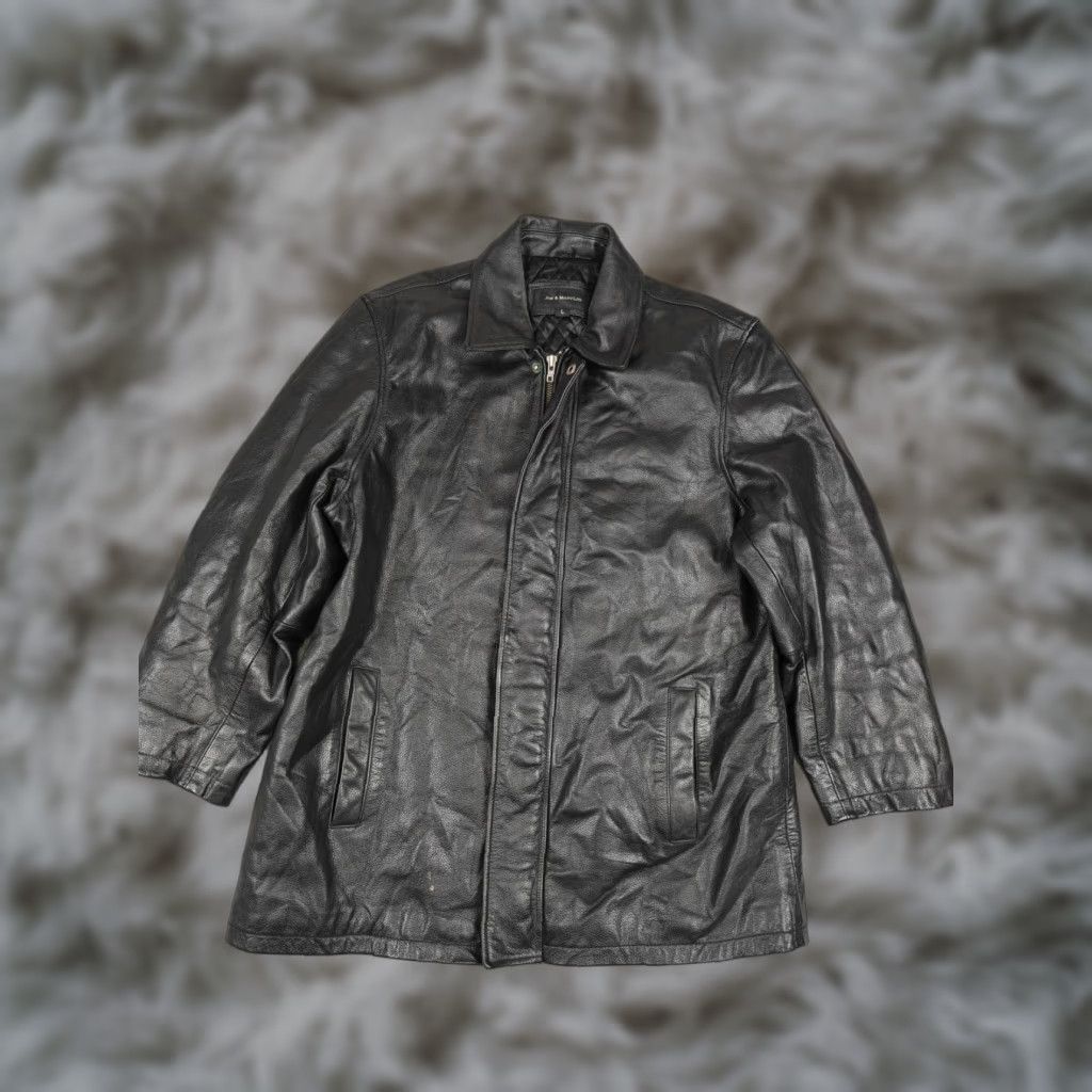 Vintage Jim & MaryLou Coat Mens Large Black Leather Mid-Length Zip Quilted Lined Pockets Size US L / EU 52-54 / 3 - 1 Thumbnail