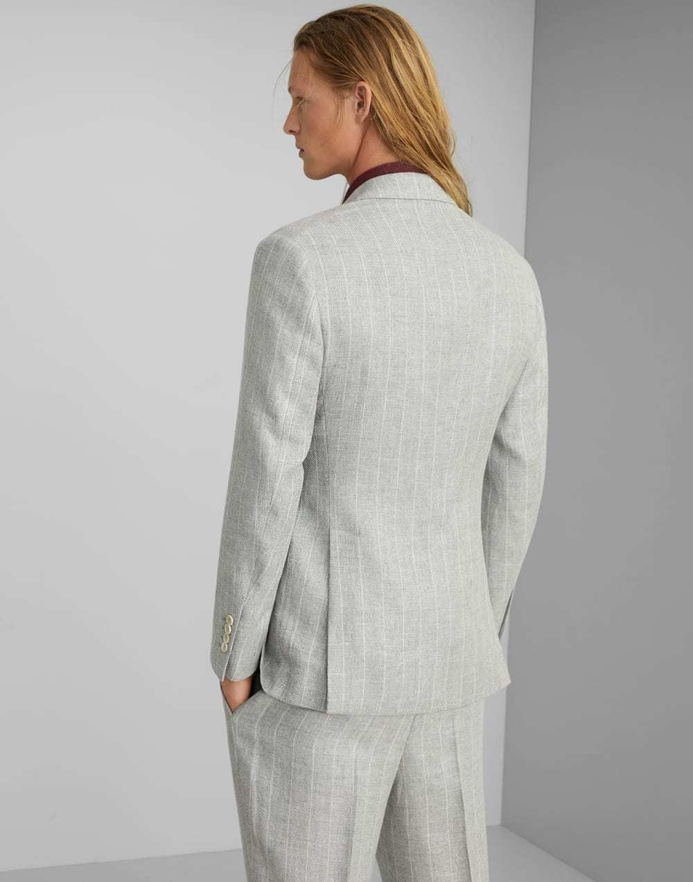 Brunello Cucinelli o1la1rc1a0425 Woven Jacket Wool in Light Grey Size US XL / EU 56 / 4 - 2 Thumbnail