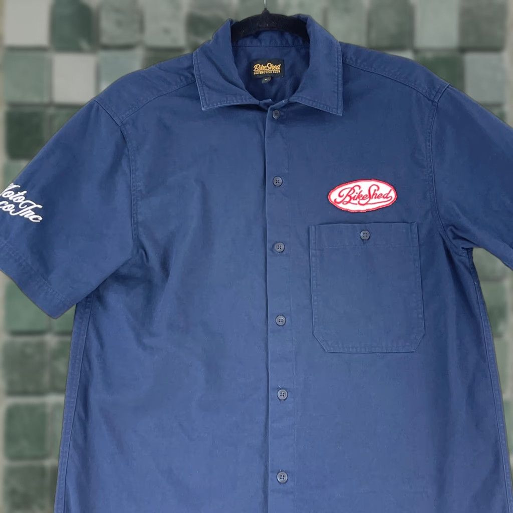Garage Bike Shed Motorcycle Club Blue Garage Patch Shirt Mens Button-Up Size Small Size US S / EU 44-46 / 1 - 1 Thumbnail