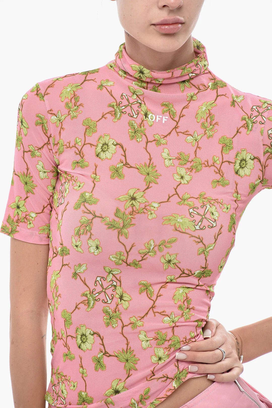 Off-White og1mm0426 Floral Tulle Hi-neck Top in Pink Size XS / US 0-2 / IT 36-38 - 3 Thumbnail