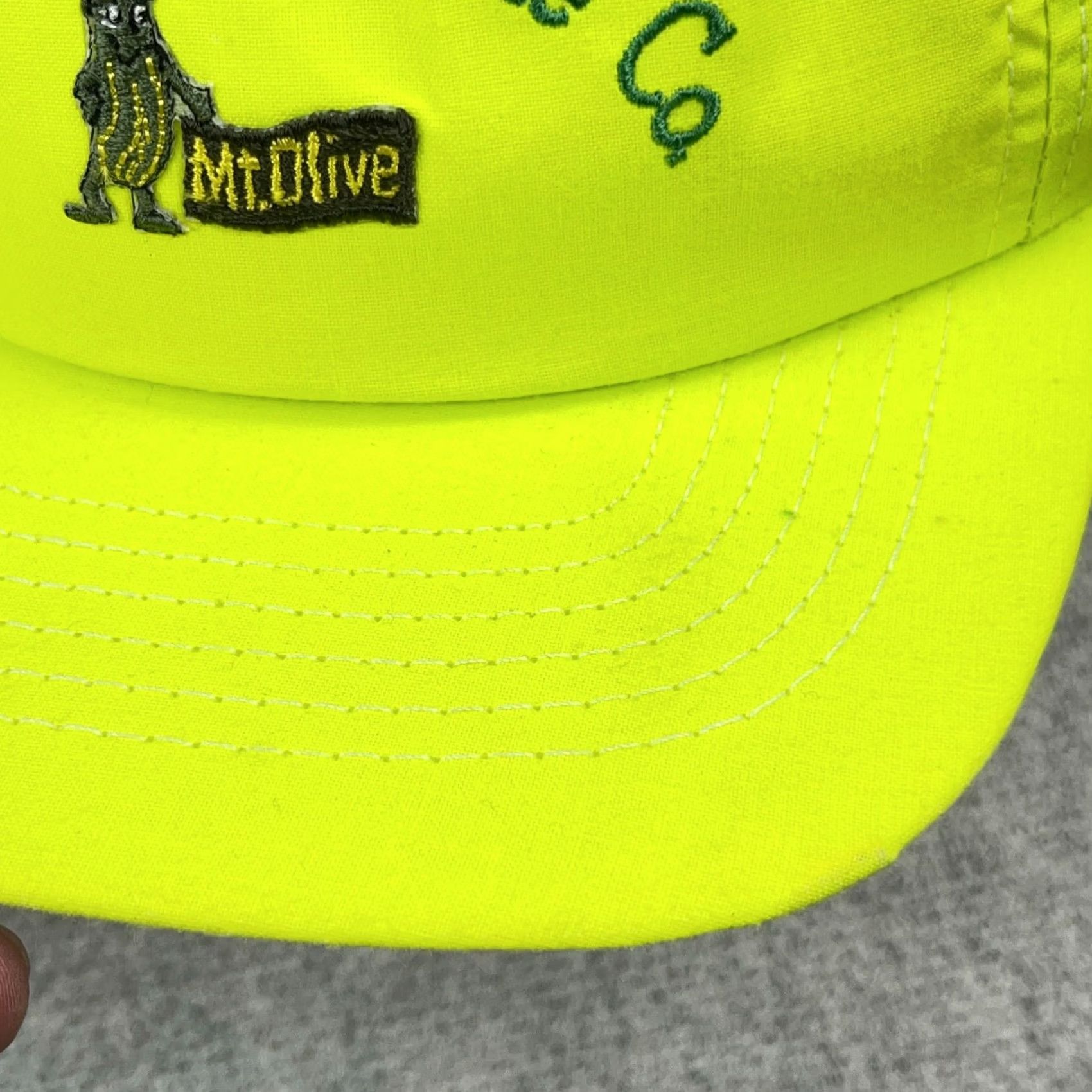 Olive VINTAGE Mount Olive Pickle Hat Cap Snapback 80s 90s Neon Green USA Made Trucker Mens Size ONE SIZE - 2 Thumbnail