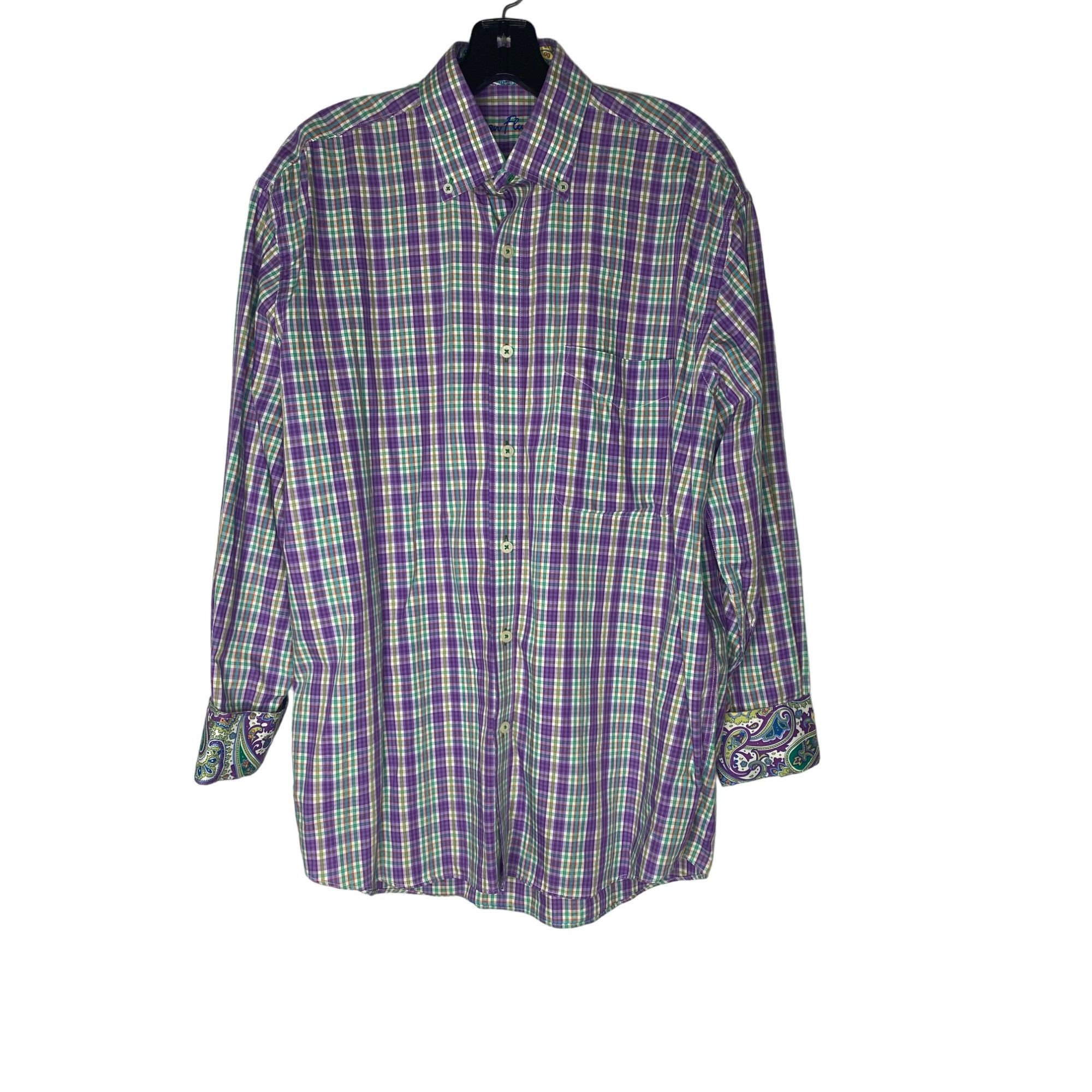 Alan Flusser ALAN FLUSSER MEN'S PURPLE PLAID BUTTON-DOWN DRESS SHIRT SZ M Size US M / EU 48-50 / 2 - 1 Thumbnail