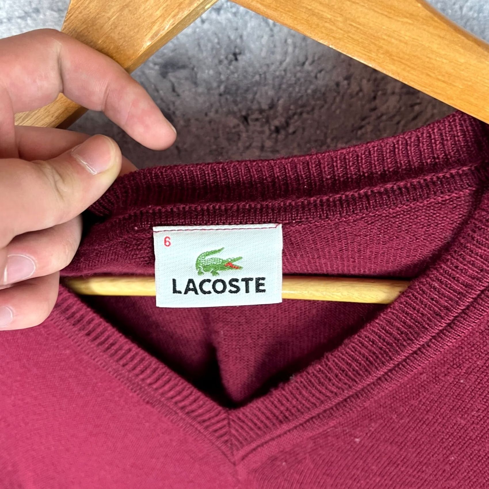 Lacoste Lacoste Sweater Wool V-Neck Burgundy Men’s Pullover Size 6 Classic Red Size US S / EU 44-46 / 1 - 5 Thumbnail