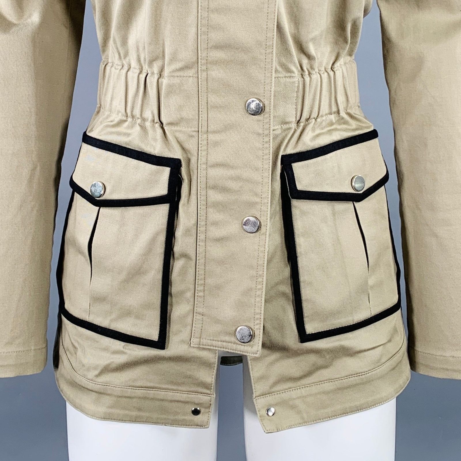 Veronica Beard Tan Black Cotton Blend Contrast Trim Zip Snaps Twill Jacket Size S / US 4 / IT 40 - 2 Thumbnail