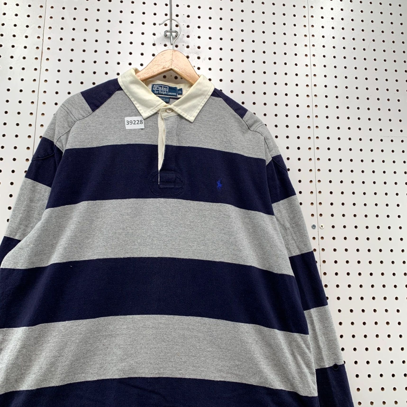 VINTAGE Polo Ralph Lauren Rugby Shirt Men XL Gray Striped