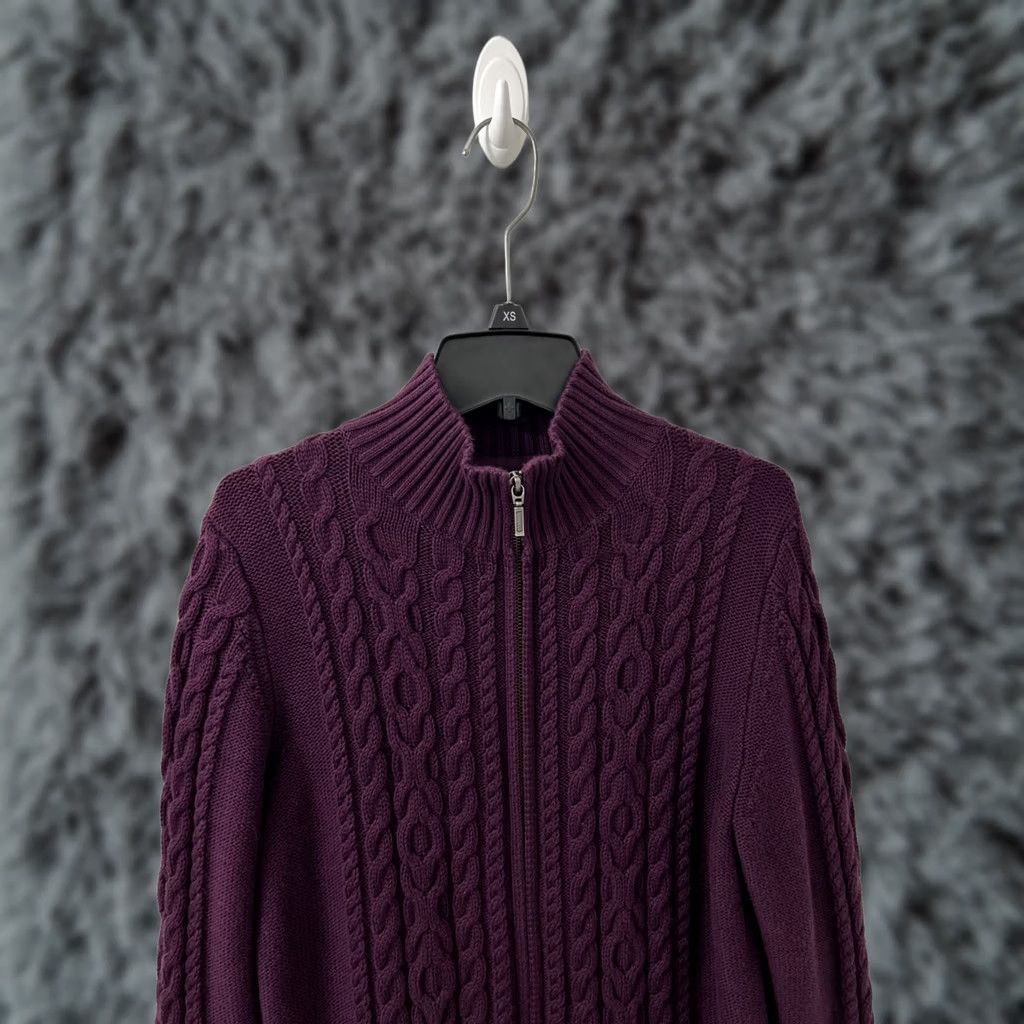 Doublet LL Bean Double L Sweater Womens M Burgundy Red Cable Knit Full Zip Mock Neck Cardigan 100% Cotton Regular Size M Womens Color Red Size M / US 6-8 / IT 42-44 - 1 Thumbnail