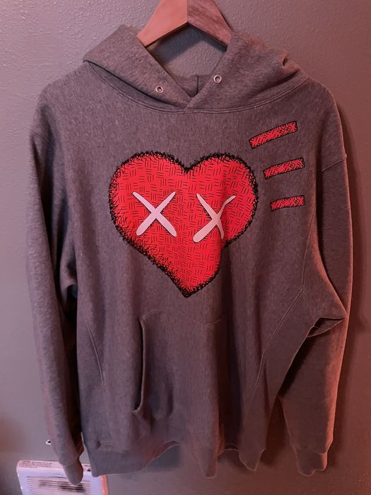 Human Made Kaws x Human Made Grey Red Heart Hoodie XL | Grailed