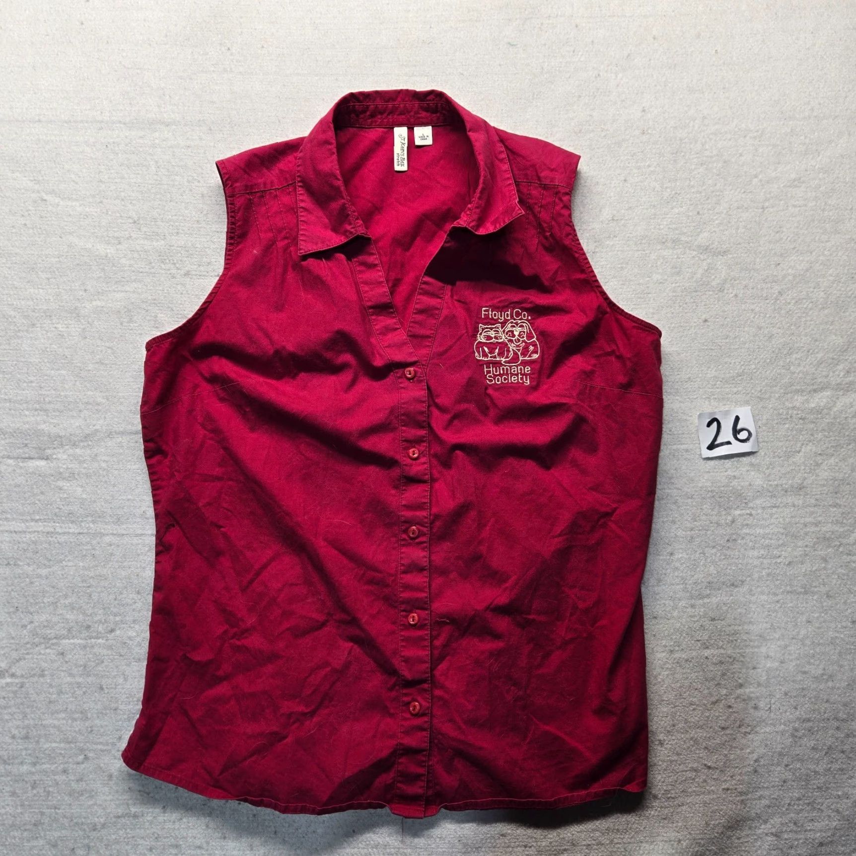 CO VINTAGE Floy Co Humane Society Virginia Red Sleeveless Button-Up Shirt Women L Cotton Casual Size L / US 10 / IT 46 - 2 Thumbnail