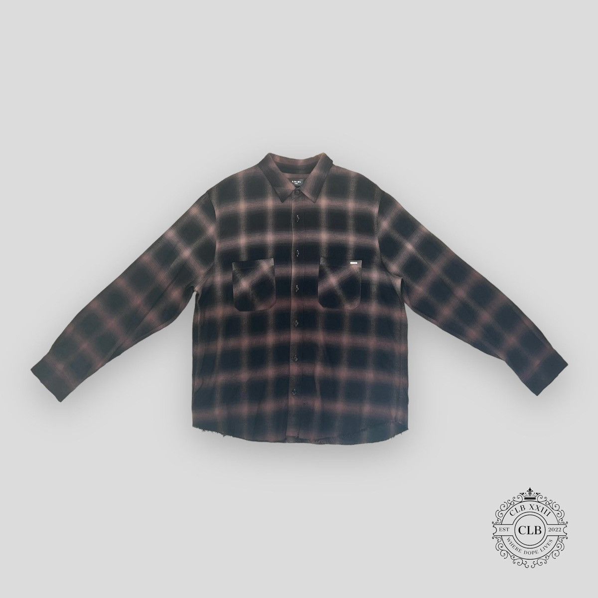 image of Amiri Gradient Shadow Plaid Shirt In Dark Brown, Men's (Size Large)