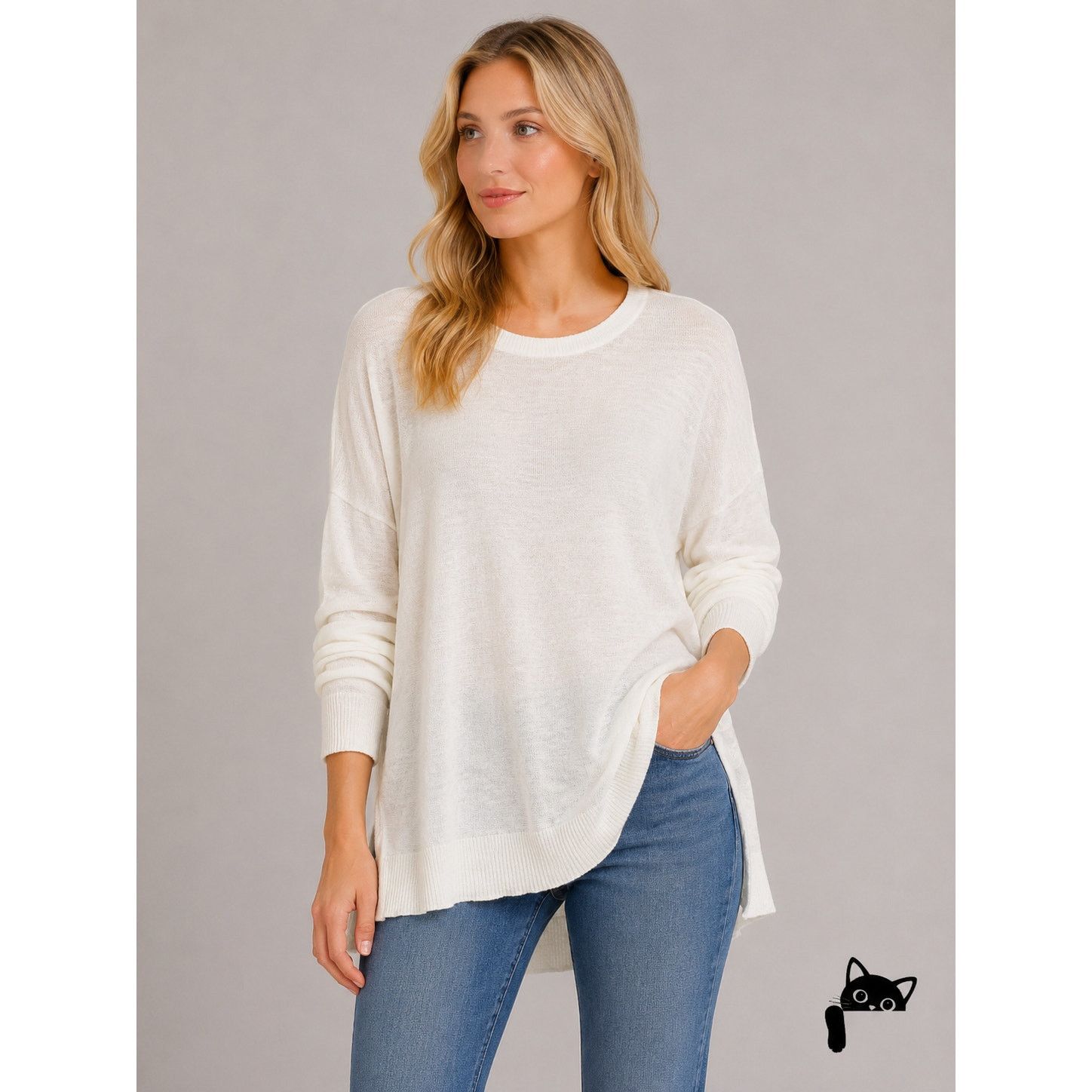 Other Pure Amici Ivory Round Neck Long Sleeve High Low Sweater L Size L / US 10 / IT 46 - 3 Thumbnail