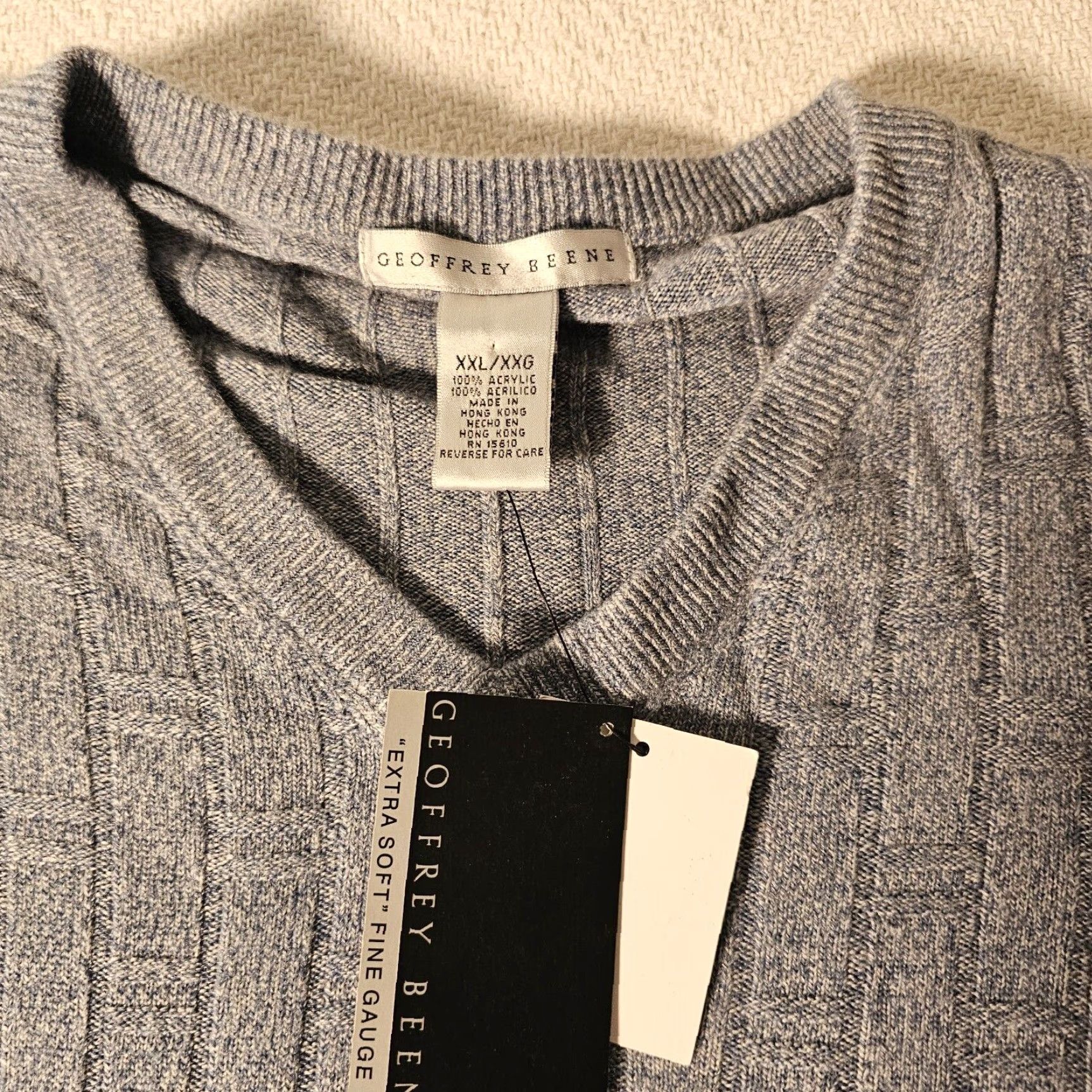 Geoffrey Beene Geoffrey Beene Sweater V-Neck 2XL Blue Knits Ribbed Trim Pullover Men Vintage No 90s Casual Dress Lightweight Knit Top Size US XXL / EU 58 / 5 - 2 Thumbnail