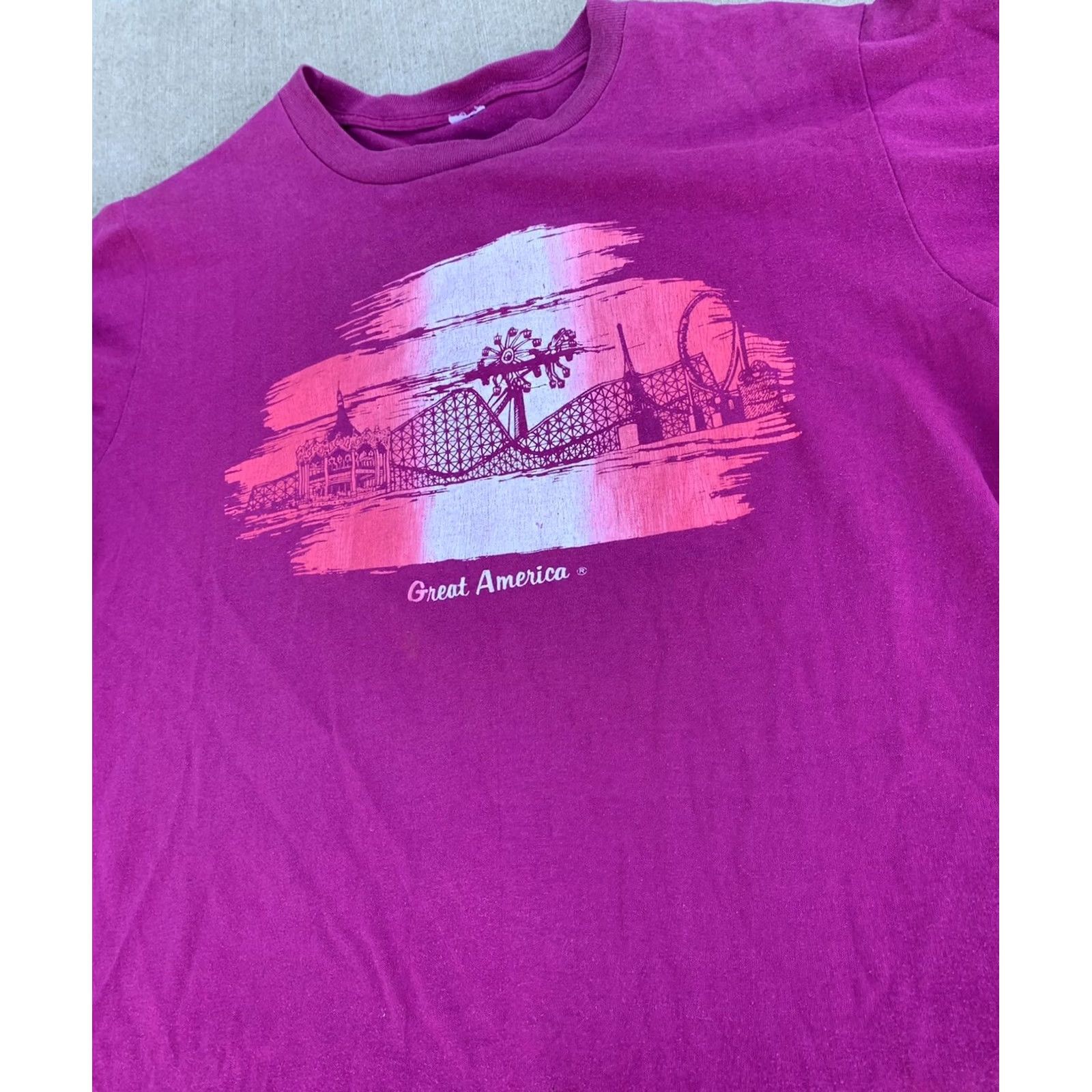 Greats VINTAGE Great America T-Shirt graphic Single Stitch XL Sailor Pink Cotton Blend Unisex Adults 80s 90s Retro Mens Womens Size US XL / EU 56 / 4 - 7 Thumbnail