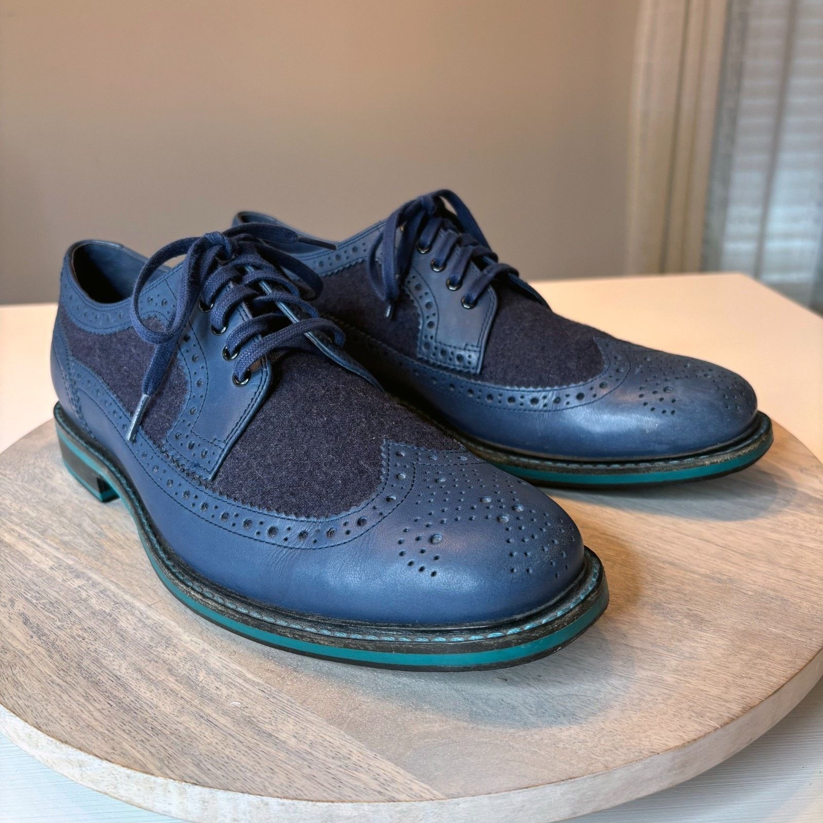 Cole Haan Men's Wingtip Blue Leather Suede Dress Shoes Sz 9 -  wpequipmentugltd.com