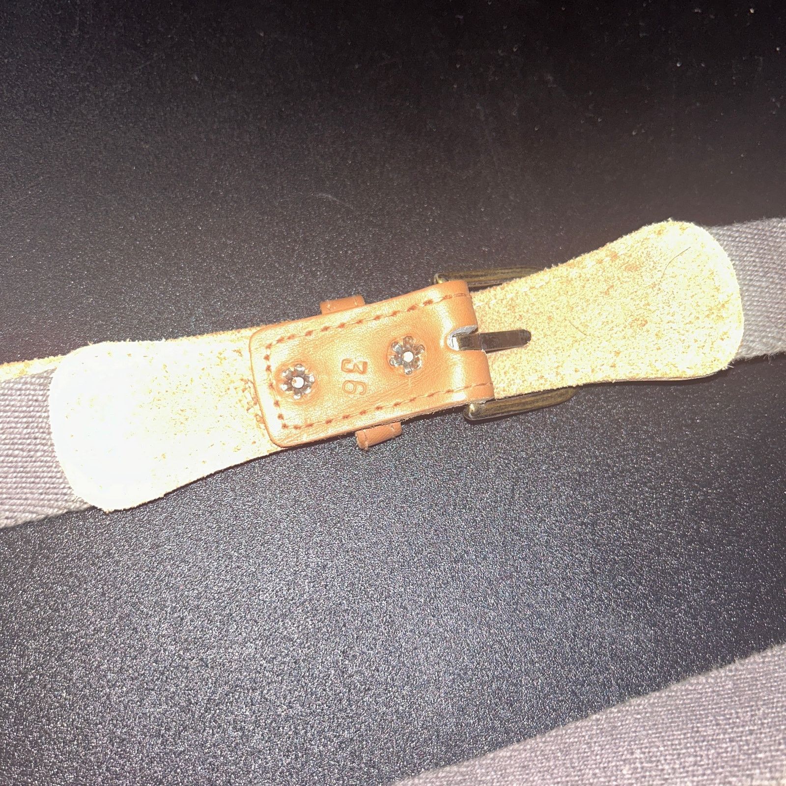 Other Gray Canvas Brown Genuine Leather Adjustable Belt Size 36 Size 36 - 5 Thumbnail