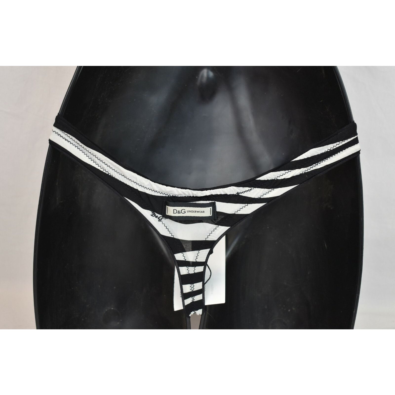 Dolce & Gabbana DOLCE GABBANA BLACK WHITE PRINT LOGO THONG UNDERWEAR XS Size ONE SIZE - 2 Thumbnail