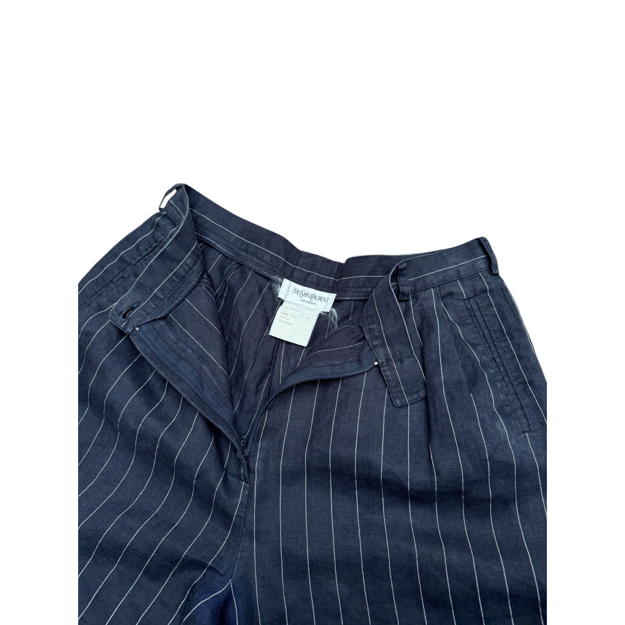 Yves Saint Laurent Vintage Navy Striped Linen Pants Size 28" / US 6 / IT 42 - 2 Thumbnail