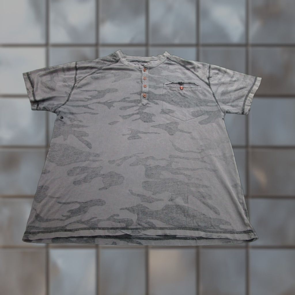 Vintage Artful Dodger T-Shirt Mens XL Gray Camouflage Henley Pocket Distressed Streetwear Size US XL / EU 56 / 4 - 1 Thumbnail