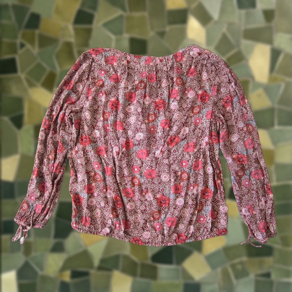 Lucky Brand Lucky Brand Blouse Shirt Tunic Pink Floral 100% Rayon Long Sleeve Medium Womens Size M / US 6-8 / IT 42-44 - 1 Thumbnail