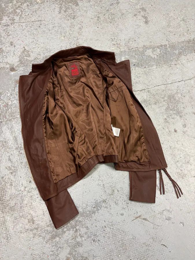 Marithe + Francois Girbaud 2000s Marithé + François Girbaud Brown Asymmetrical Leather Jacket Size S / US 4 / IT 40 - 7 Thumbnail