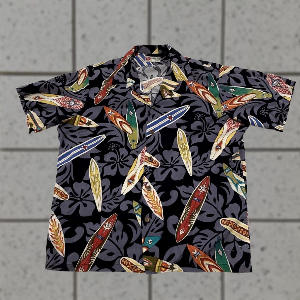 Hilo Hattie VINTAGE Hilo Hattie Hawaiian Shirt Men XL Surf Longboard Graphic Print Aloha Skater Black Short Sleeve Button-Up Collared Shirt Mens Size US XL / EU 56 / 4 - 1 Thumbnail