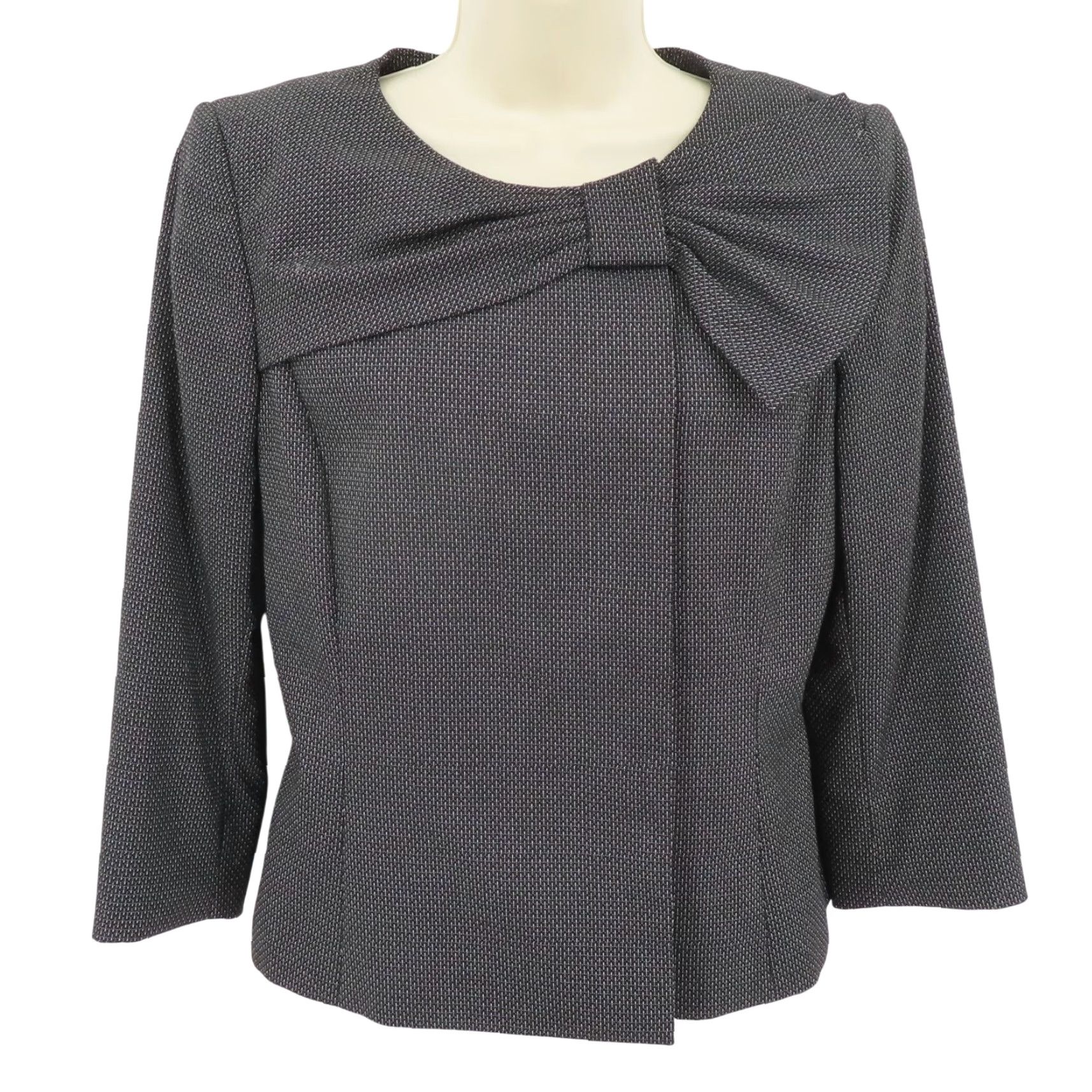 Vintage Isabella DeMarco Women Blazer Suit Jacket Coat 6 Black White Bow Accent Lined Formal Size M / US 6-8 / IT 42-44 - 2 Thumbnail