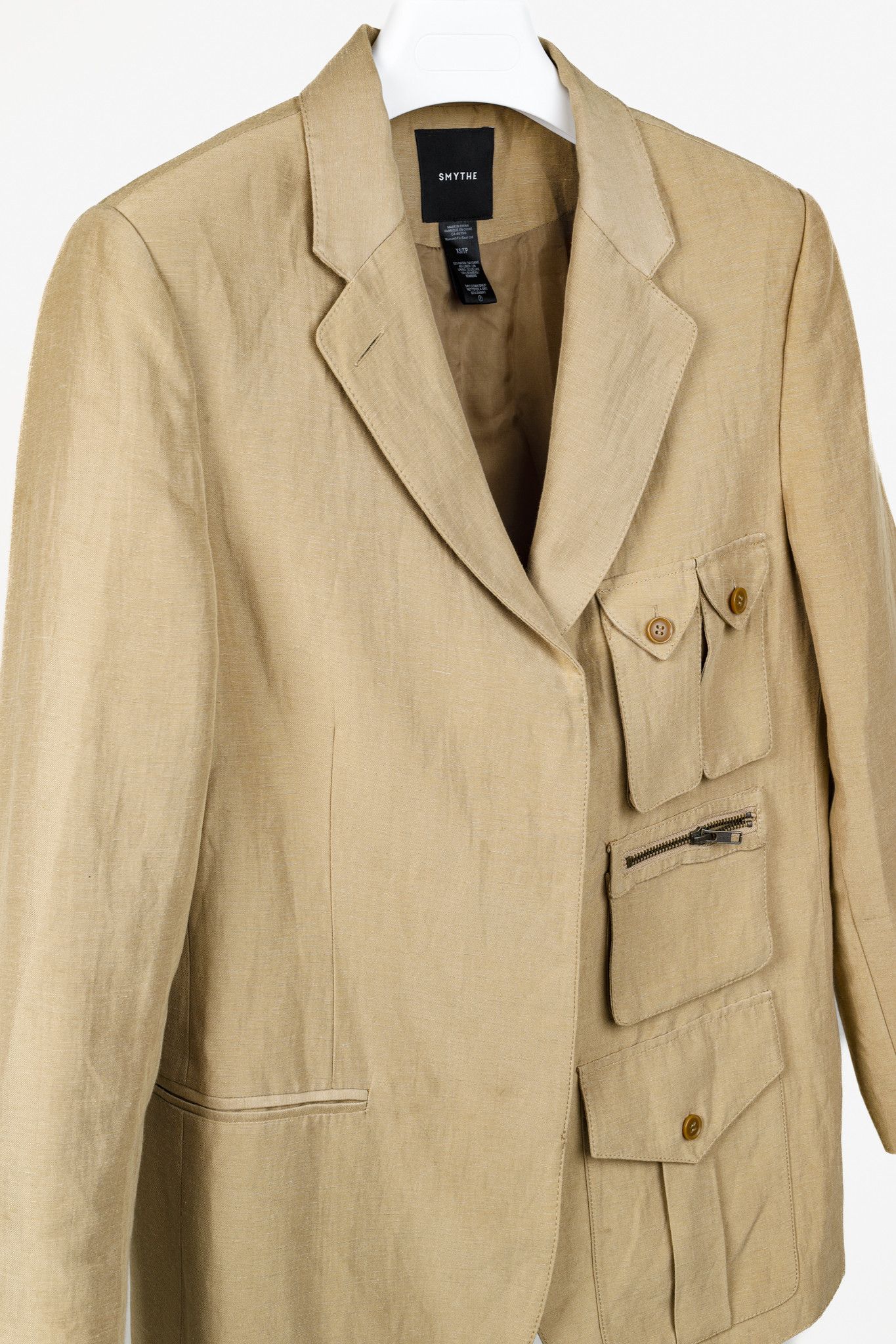 SMYTHE Smythe Surplus Khaki Linen-Blend Cargo Blazer Size XS / US 0-2 / IT 36-38 - 3 Thumbnail